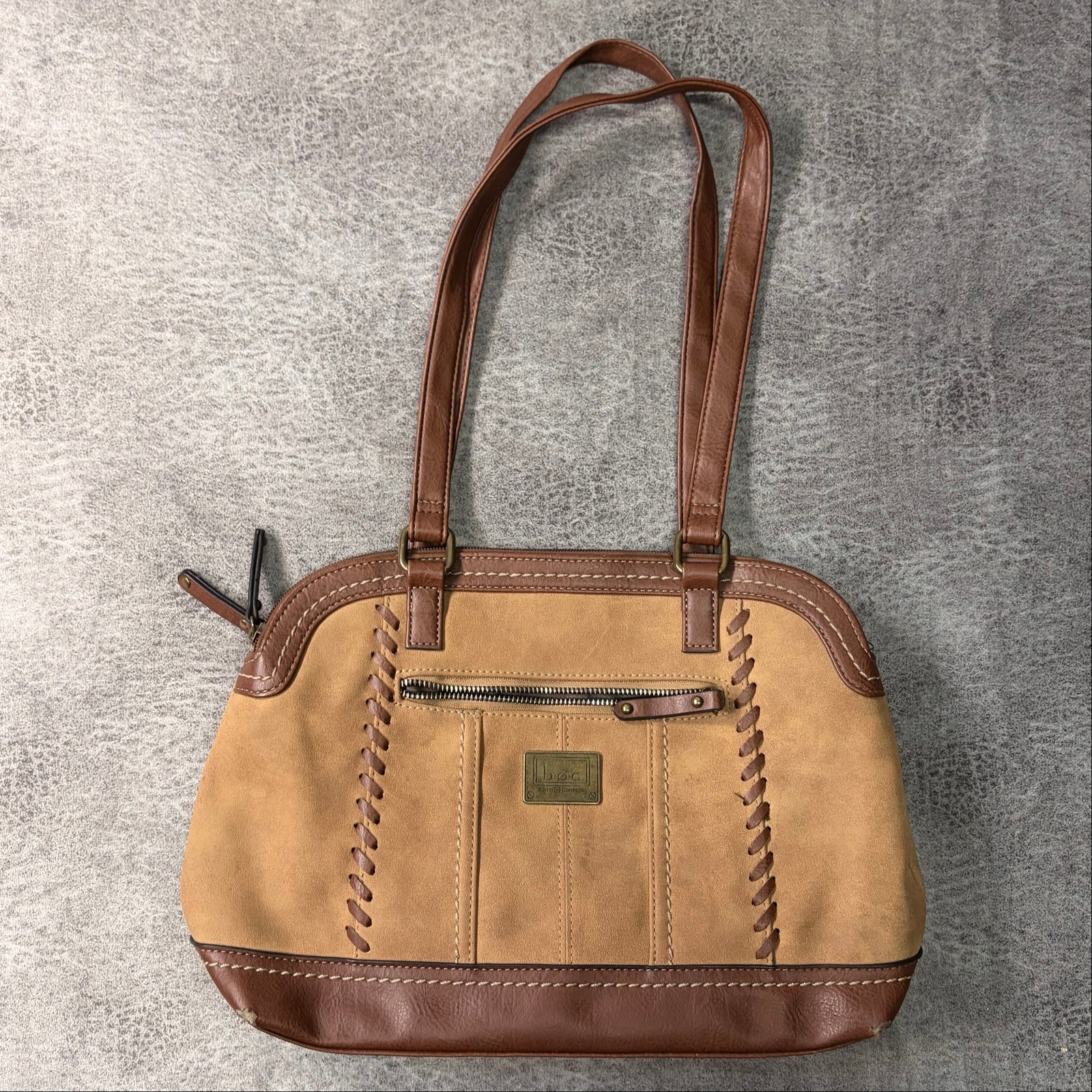 Boc Brown Contrast Stitched Shoulder Bag
